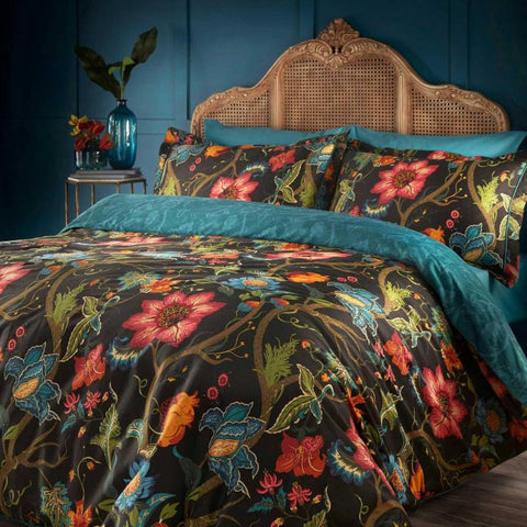 Botanist Floral 200 Thread Count 100% Cotton Black Duvet Cover Set 