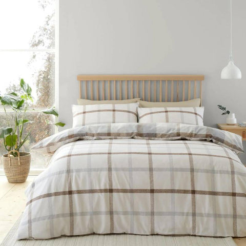 Brushed Cotton Check Natural Duvet Cover Set