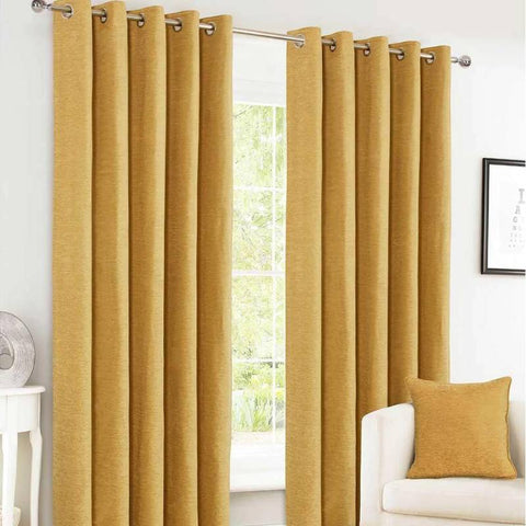 Canterbury Chenille Ochre Lined Blackout Eyelet Curtains