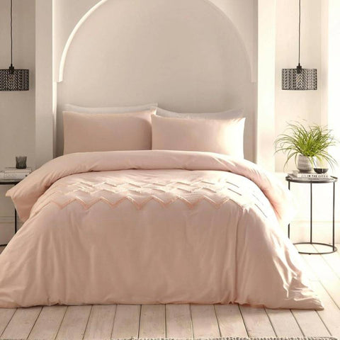 Chevron Tuft 100% Cotton Blush Duvet Cover Set