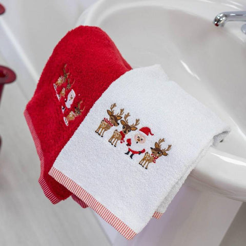 Christmas Embroidered Santa Red & White Towel