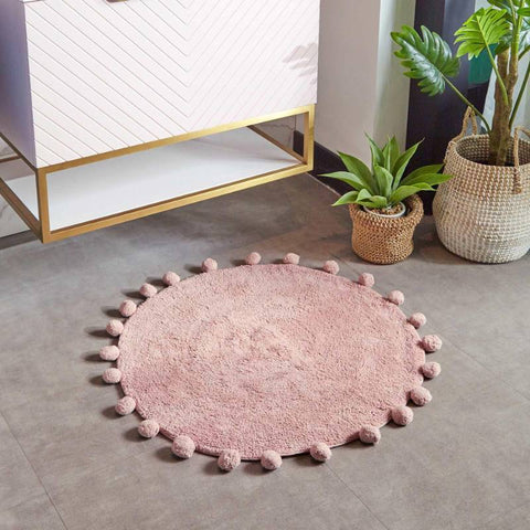 Circle Pom Pom Cotton Bath Mat Blush