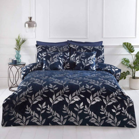 Como Metallic Velvet Navy Duvet Cover Set