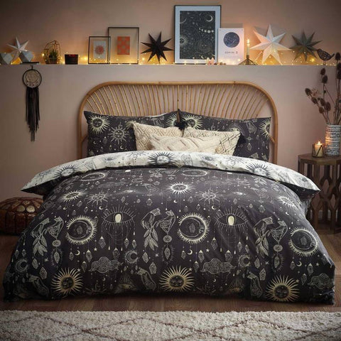 Constellation Mystical Print Black Duvet Cover Set