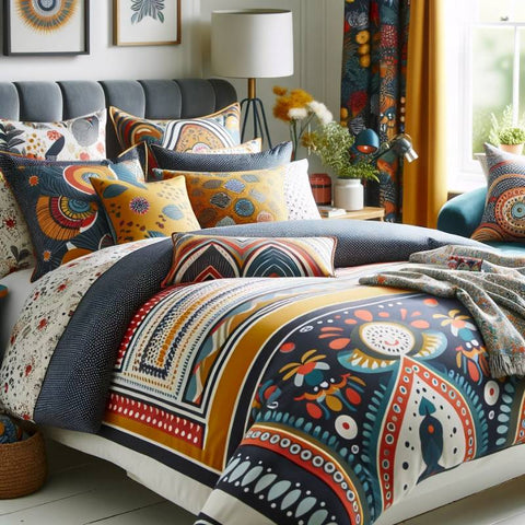 Bold patterned Bedding and Cushions
