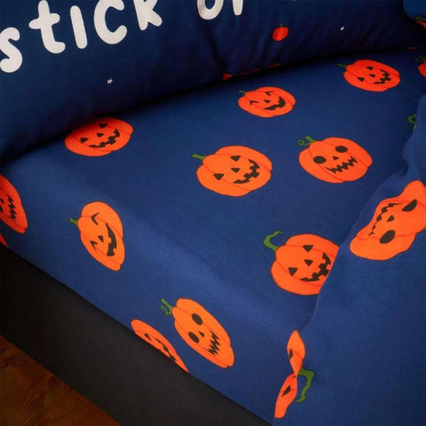 Halloween Pumpkin Printed Blue Fitted Sheet