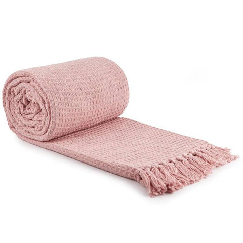Honeycomb Waffle Recycled Cotton Throw Blush Pink 
