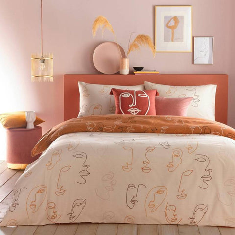 Kindred Abstract Faces Apricot Duvet Cover Set
