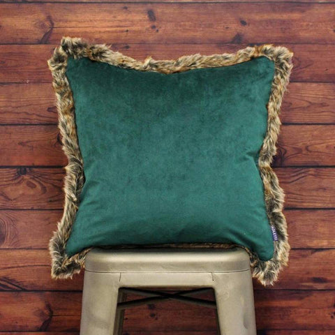 Kiruna Faux Fur Velvet Emerald Filled Cushions