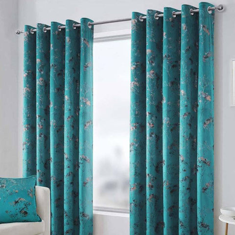 Lucia Thermal Interlined Teal Eyelet Curtains