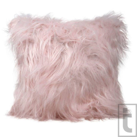 Mongolian Faux Fur Pink Cushion Cover 17'' x 17'' 
