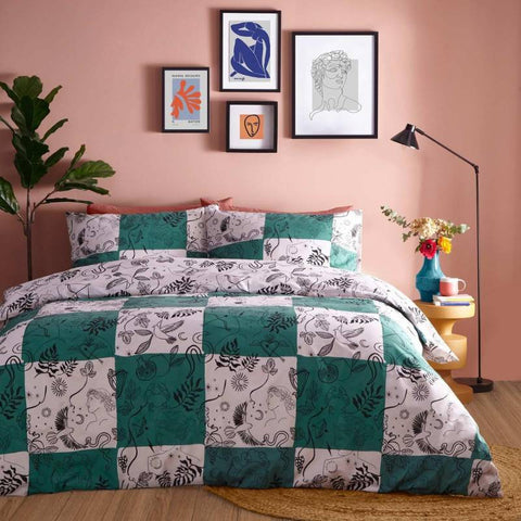 Mythos Checkerboard Green Duvet Cover Set 