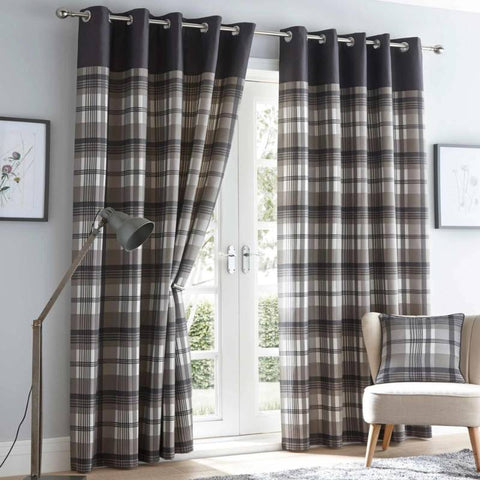 Orleans Lined Eyelet Curtains - Charcoal