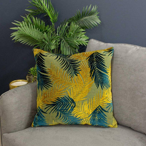 Palm Grove Velvet Jacquard Gold & Teal Cushion Covers