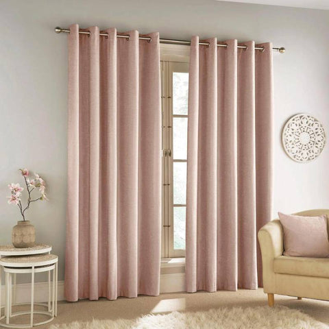 Savoy Chenille Blackout Eyelet Curtains Blush