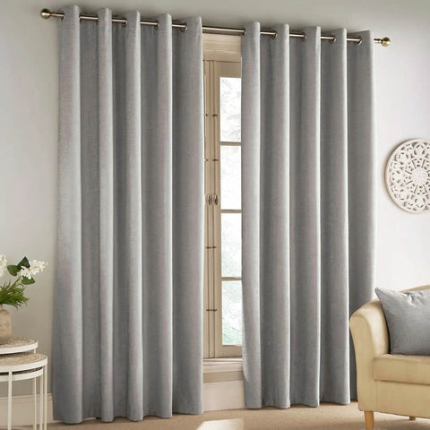 Savoy Chenille Thermal Blackout Eyelet Curtains Grey