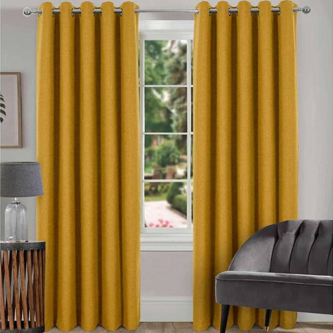 Spencer Faux Wool Blackout Ochre Eyelet Curtains