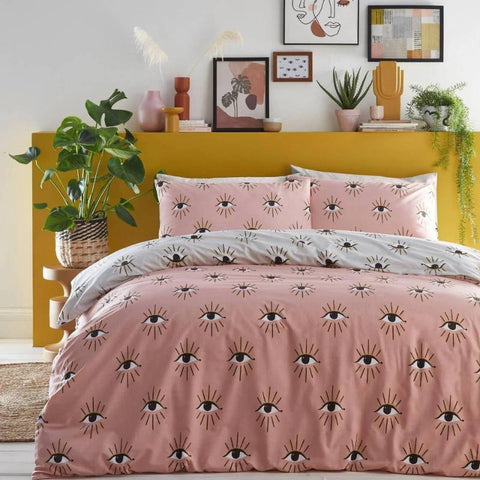 Theia Abstract Eye Reversible Blush Pink Duvet Cover Set 