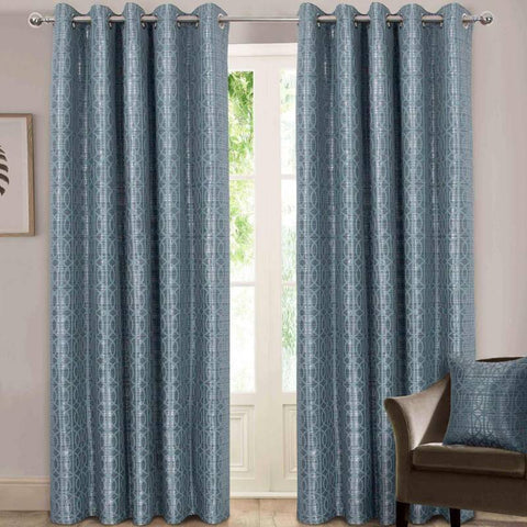 Tuscany Jacquard Lined Eyelet Curtains Duck Egg