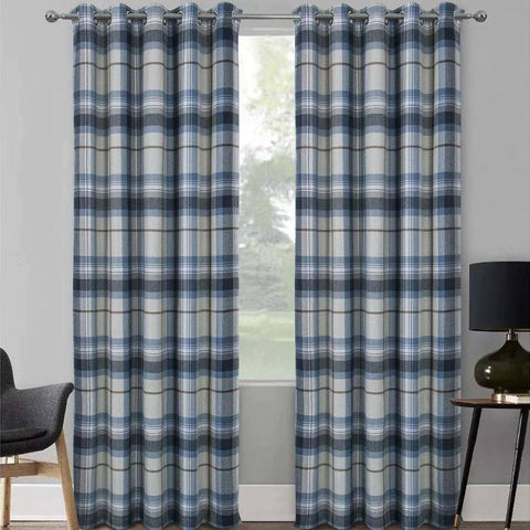 Warrington Faux Wool Navy Blackout Eyelet Curtains