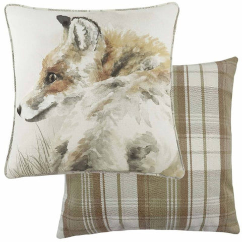 Watercolour Fox Tartan Check Natural Filled Cushions 17'' x 17''