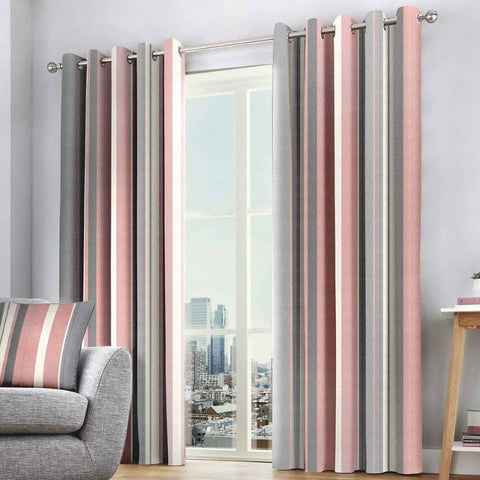 Whitworth Stripe Lined Eyelet Curtains Blush 