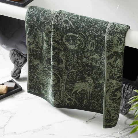 Winter Woods Animal Cotton Jacquard Towels Emerald