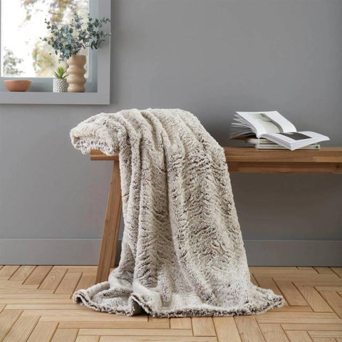 Wolf Faux Fur Cosy Throw Neutral