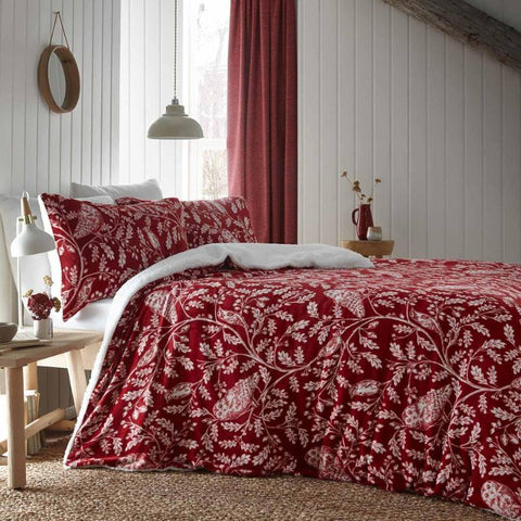 Woodland Owls Fleece Red Duvet Cover Set