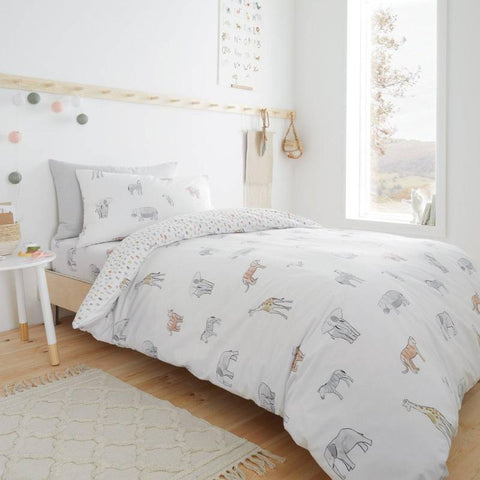 Zoo Animals 100% Cotton Pastel Duvet Cover Set