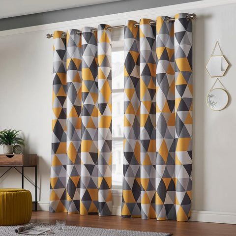 Malmo Geometric Thermal Blockout Eyelet Curtains Ochre