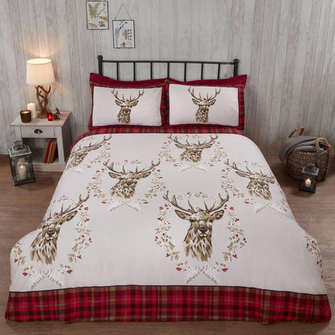 Angus 100% Brushed Cotton Flannelette Red Duvet Cover Set