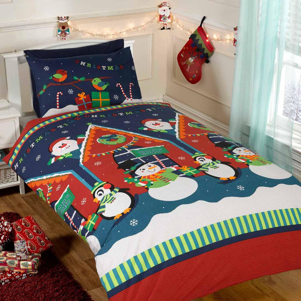 Santa S Grotto Blue Kids Christmas Duvet Cover Set Ideal Textiles