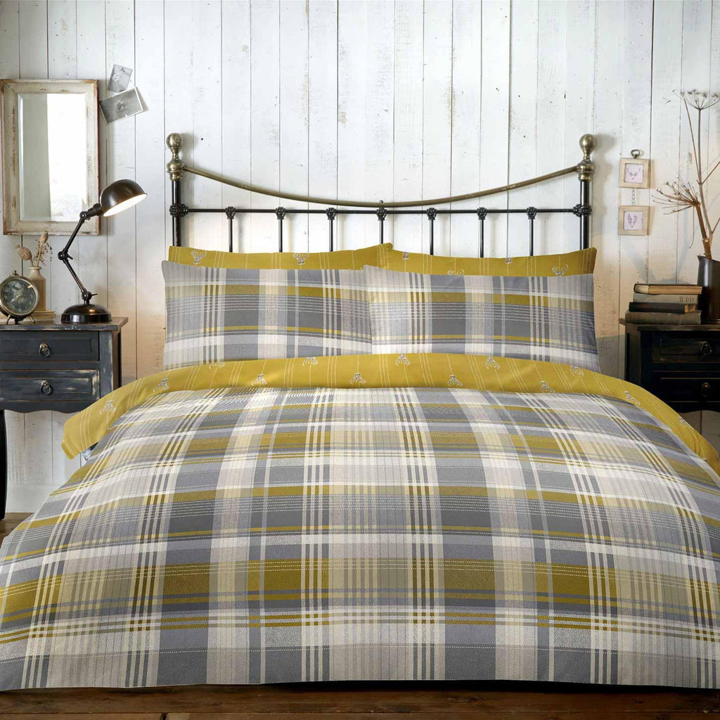 Connolly Check Brushed Cotton Flannelette Ochre Duvet Cover Set