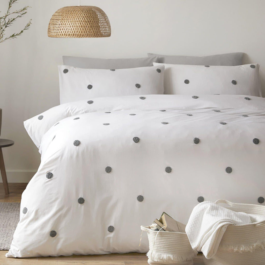 Dot Garden Tufted Spot 100 Cotton Slate Duvet Cover Set Ideal