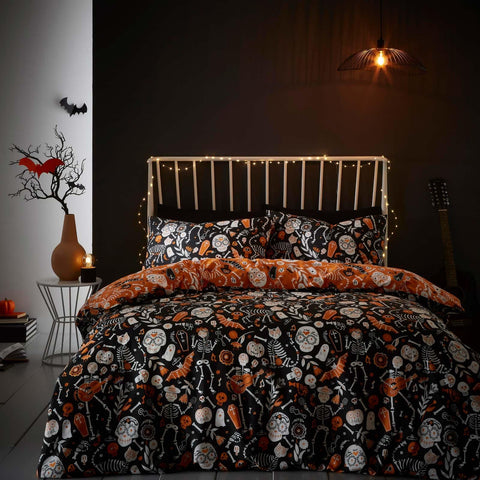 Halloween Day of the Dead Glow in the Dark Duvet Cover Set