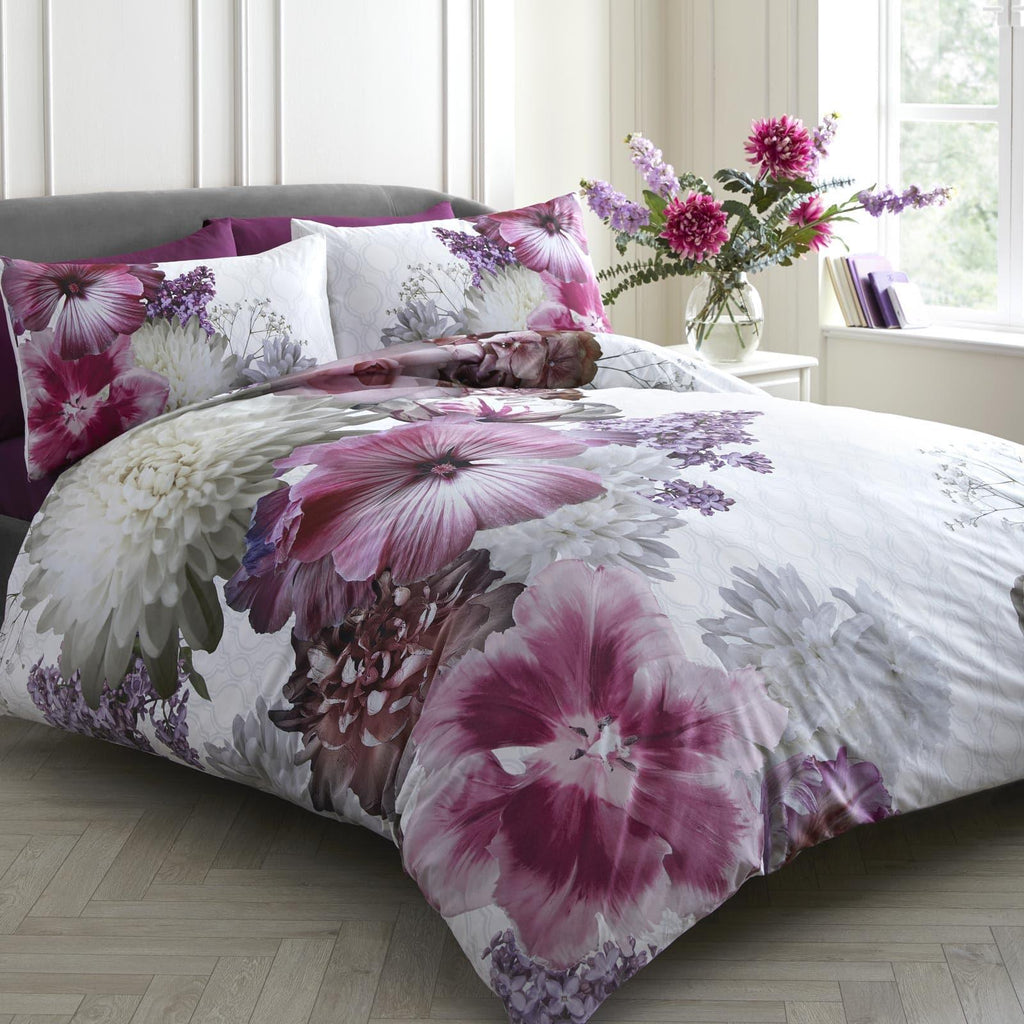 Mayfair Lady Floral Print 100 Cotton Purple Duvet Cover Set