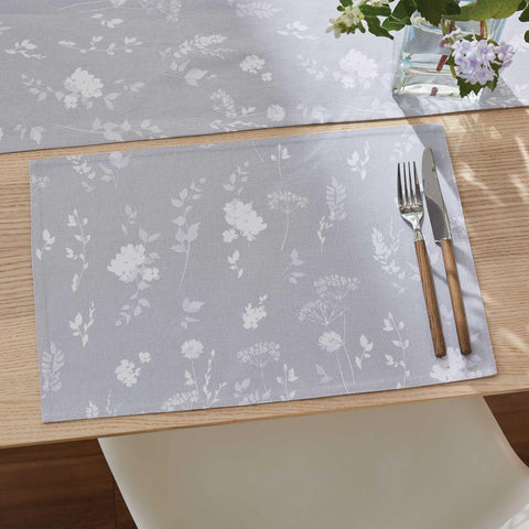 Meadowsweet Floral Pack of 2 Wipeable Placemats Grey