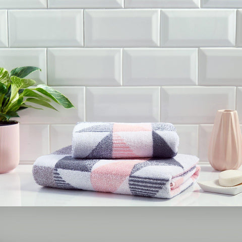 Hendra 100% Cotton Jacquard Towel Pink & Grey