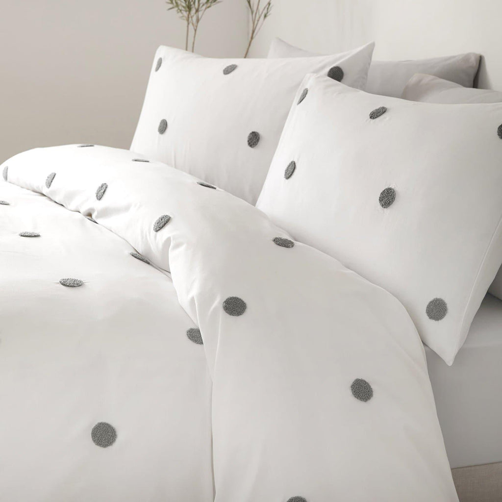 Dot Garden Tufted Spot 100 Cotton Slate Duvet Cover Set Ideal