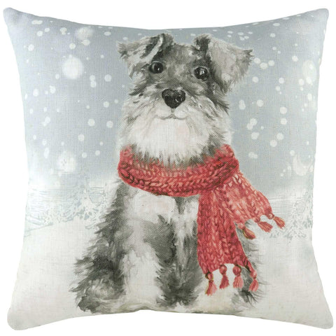 Snowy Dog Wintery Christmas Cushion Cover 17'' x 17''