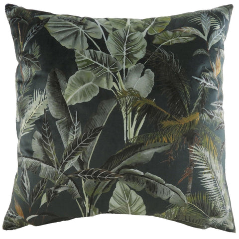 Kibale Vintage Jungle Leaves Print Green Filled Cushions 17'' x 17''