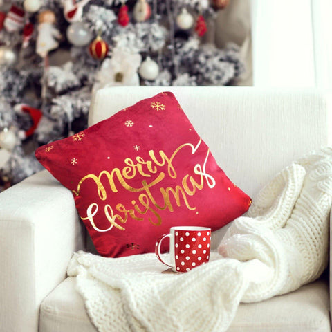 Merry Christmas Velvet Bordeaux Cushion Cover 17'' x 17''