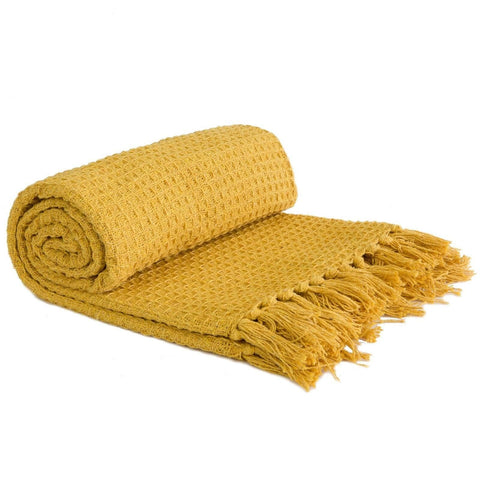 Honeycomb Waffle Recycled Cotton Throw Ochre