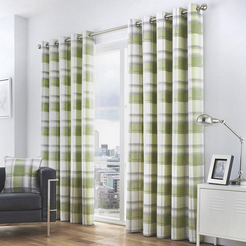 Balmoral Check Lined Eyelet Curtains Green