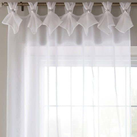 Tiara Diamante Tab Top Voile Curtain Panels White