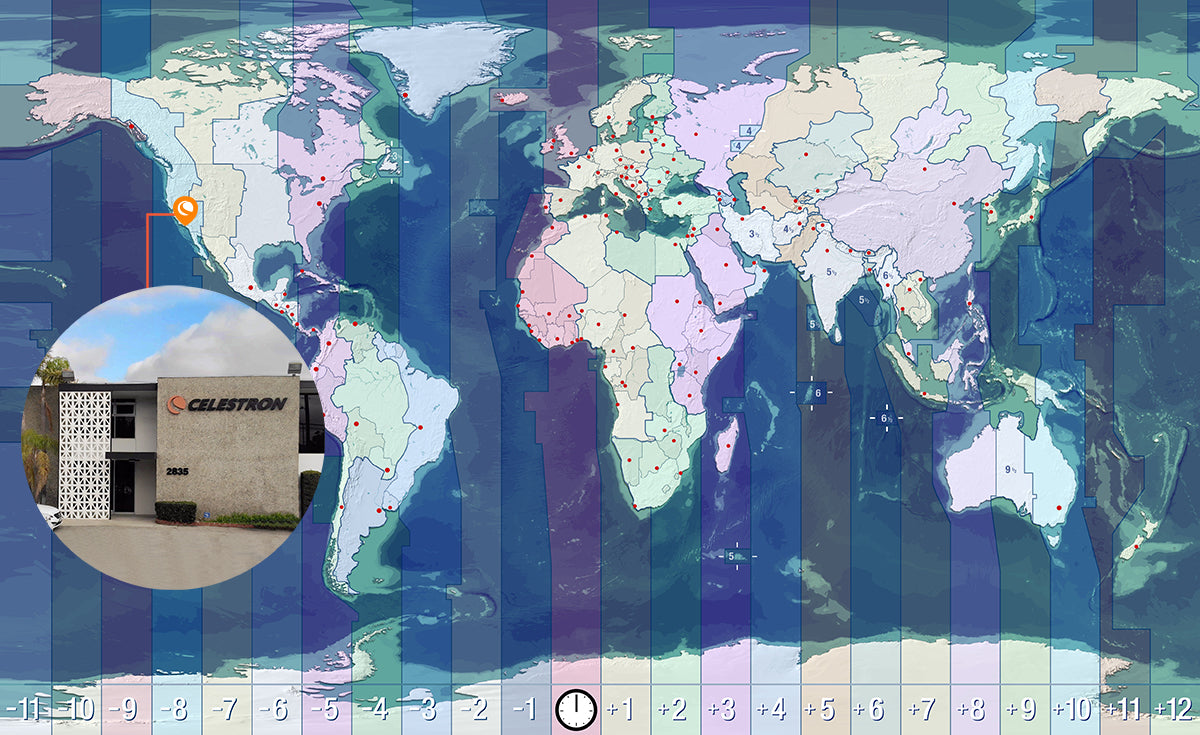 time zones with Celestron headquarters