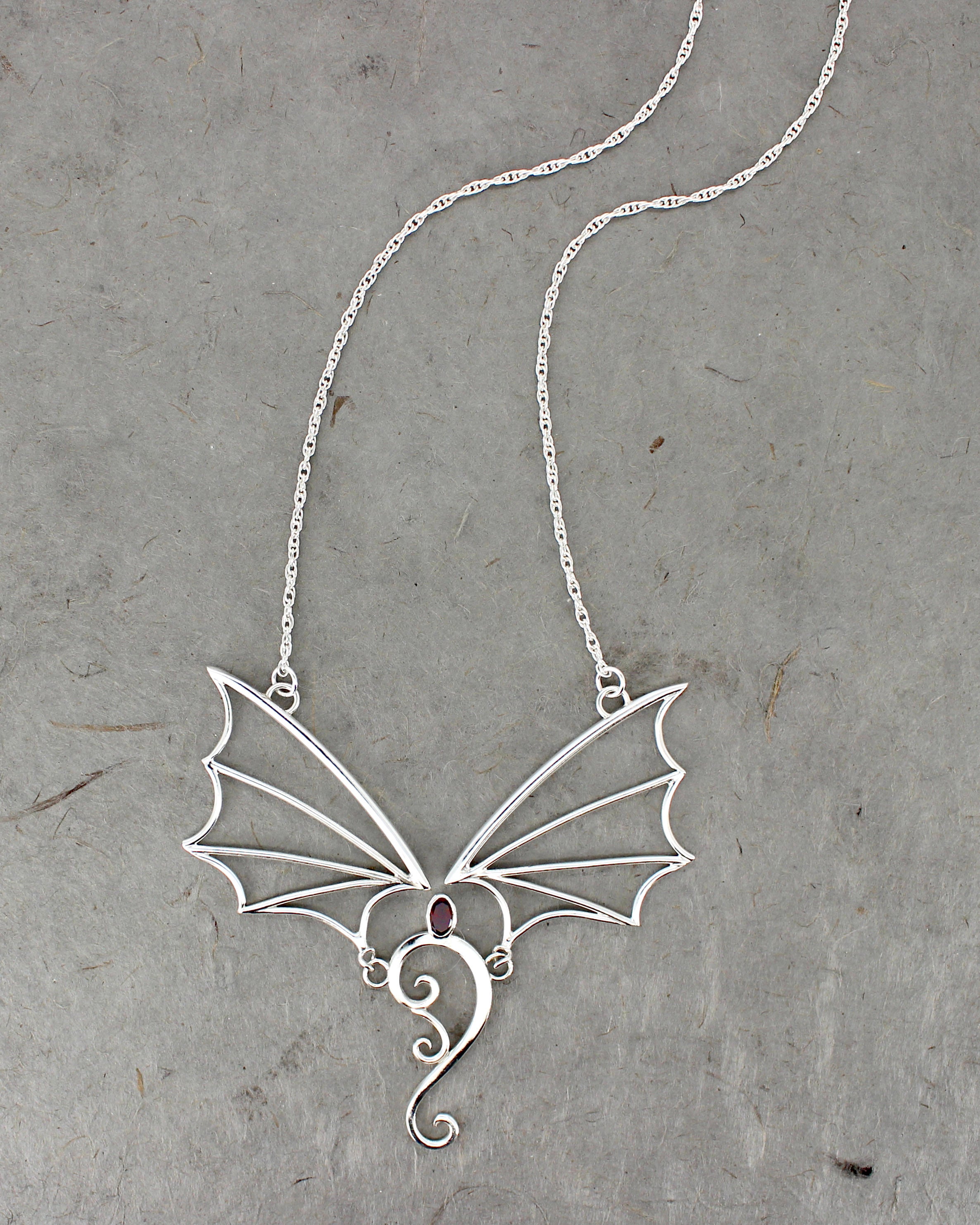 Garnet Dragon in Flight Necklace