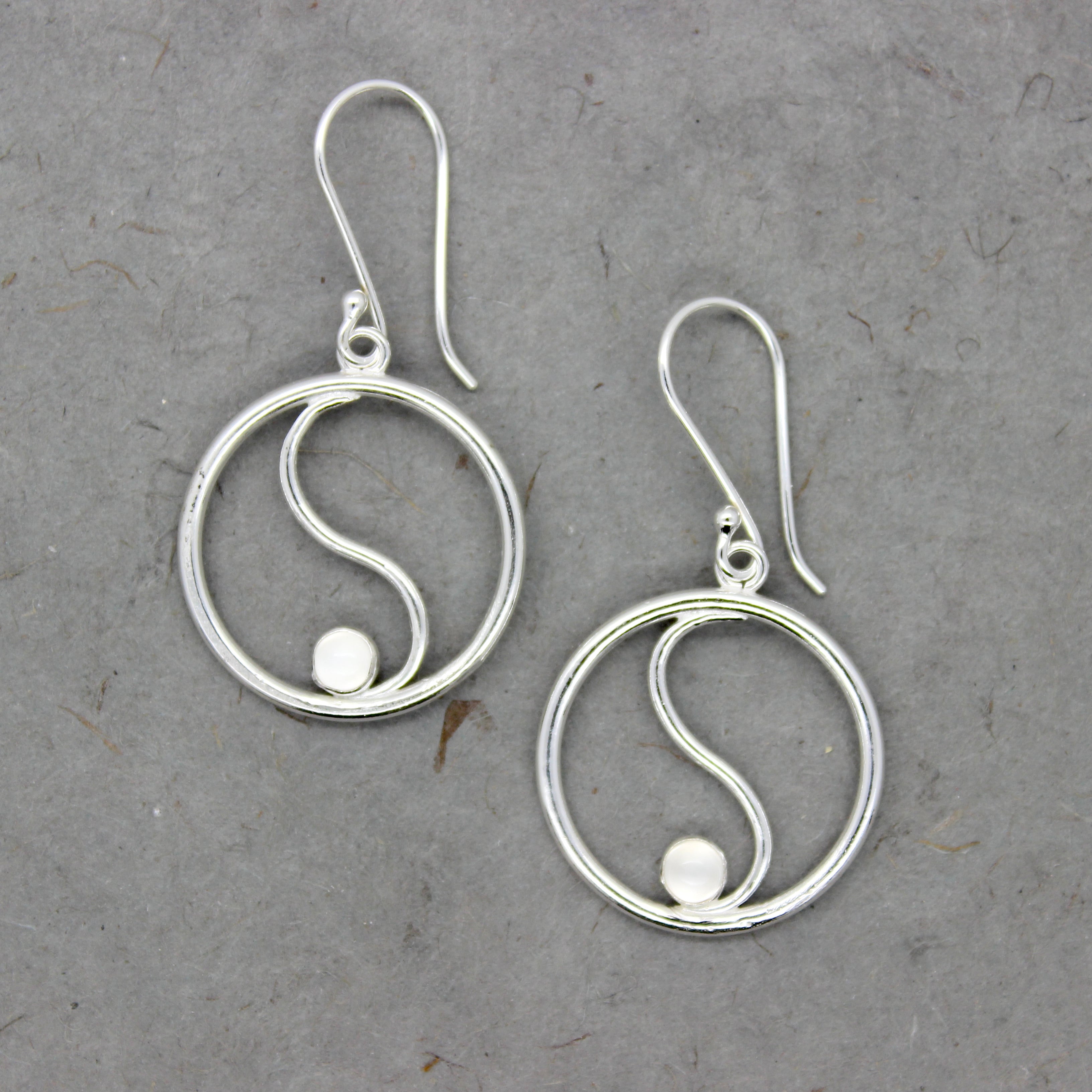 Yin Yang Earrings with Moonstone in Argentium