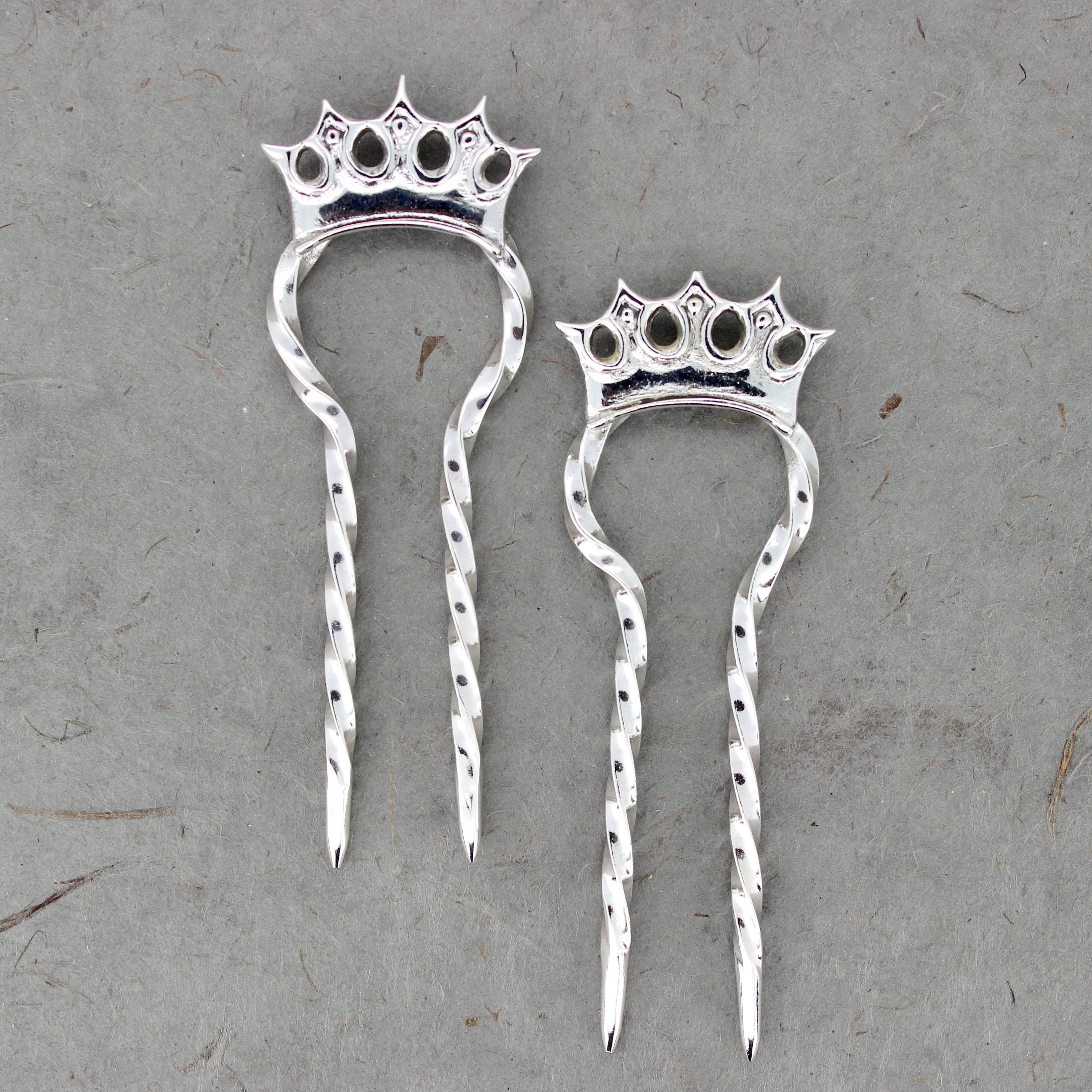 Pair of Crown Hair Sticks in Argentium